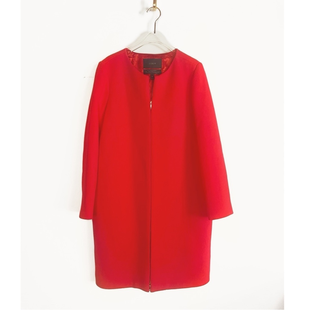J. Crew Womens Red Wool Long Double Cloth Lady Day Coat Italy Womens size 10